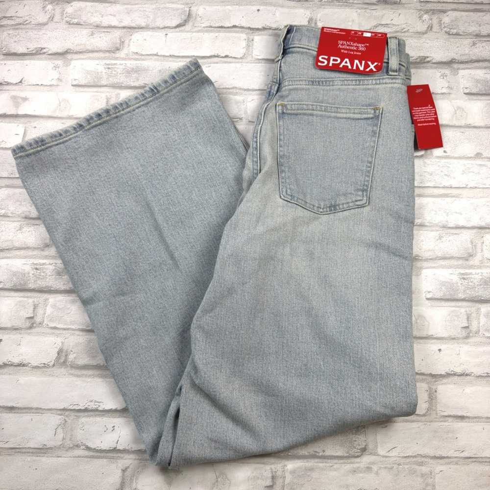 Spanx Wide Leg Jeans Womens S Light Blue 360 Shaping Denim NWT